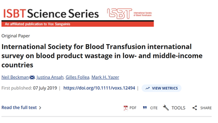 International Society for Blood Transfusion international survey on blood product wastage.png